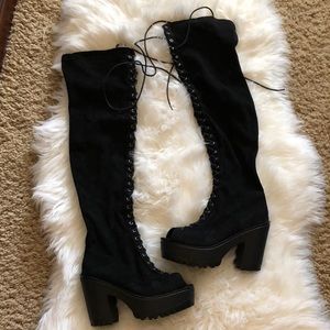 Lace Up Platform Over the Knee Boots